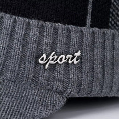 Knitted Beanie Hat with Brim Ear Protection Cap New Pullover Hats  Unisex