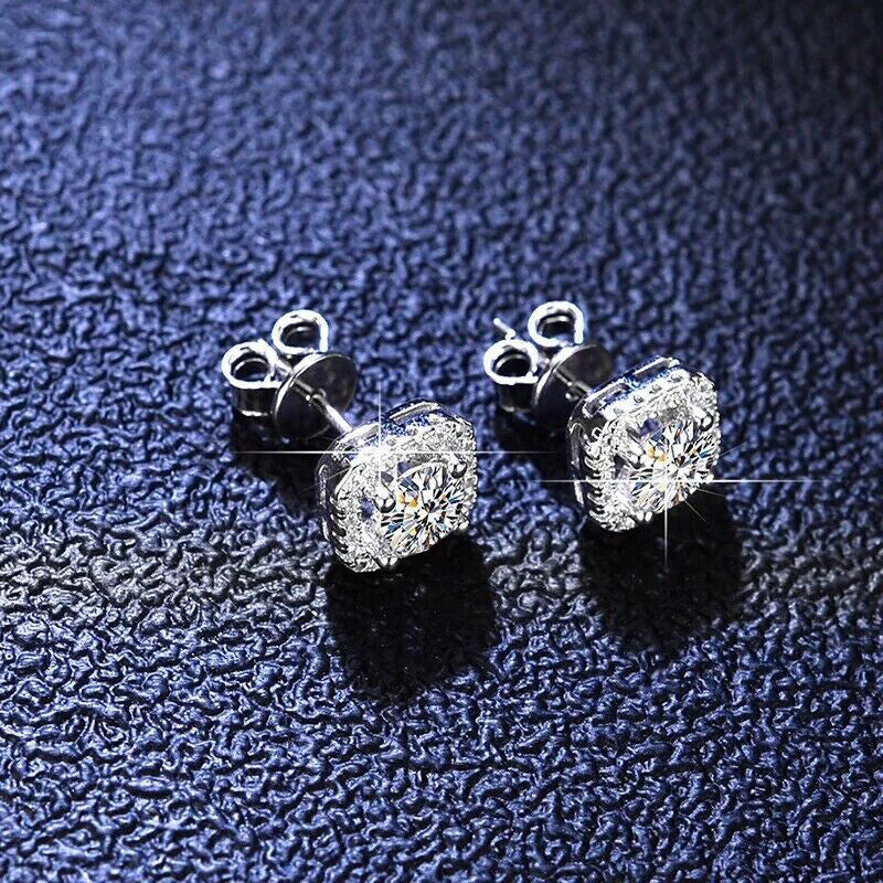 Women Stainless Steel Square Cut Cubic Zirconia Stud Earrings 1 Pair Brilliant