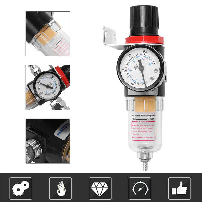 1/4'' Air Compressor Filter Water Separator Trap Tools Kit With Regulator AU