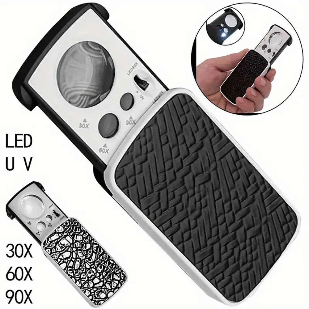 30x 60x 90x Jewellers Loupe LED Magnifier Loop Side Light Magnifying Glass Lens