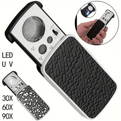 30x 60x 90x Jewellers Loupe LED Magnifier Loop Side Light Magnifying Glass Lens