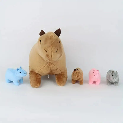 Capybara Family Plush Set – Large Capybara & 4 Small Capybara Soft Toys with Zip