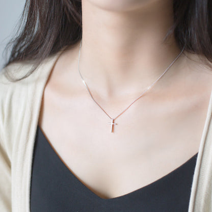 Genuine 925 Sterling Silver Plain Jesus Cross Crucifix Pendant Necklace Women's