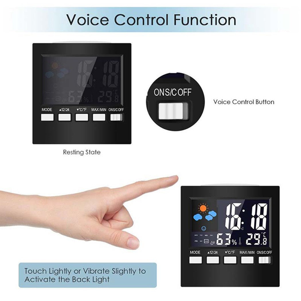 Digital Humidity Thermometer Clock Alarm Snooze Weather Forecast Backlight Indoo