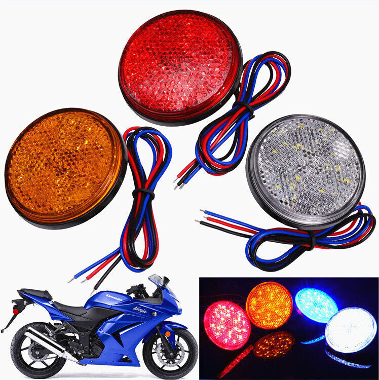 2x Motorbike Motorcycle Round Reflector 24LED Rear Tail Brake Stop Light Lamp