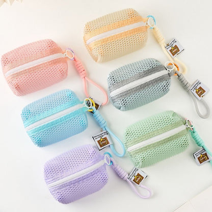 Mesh Mesh Storage Bag Dopamine Color Small Makeup Bag Charging Cable Pouch
