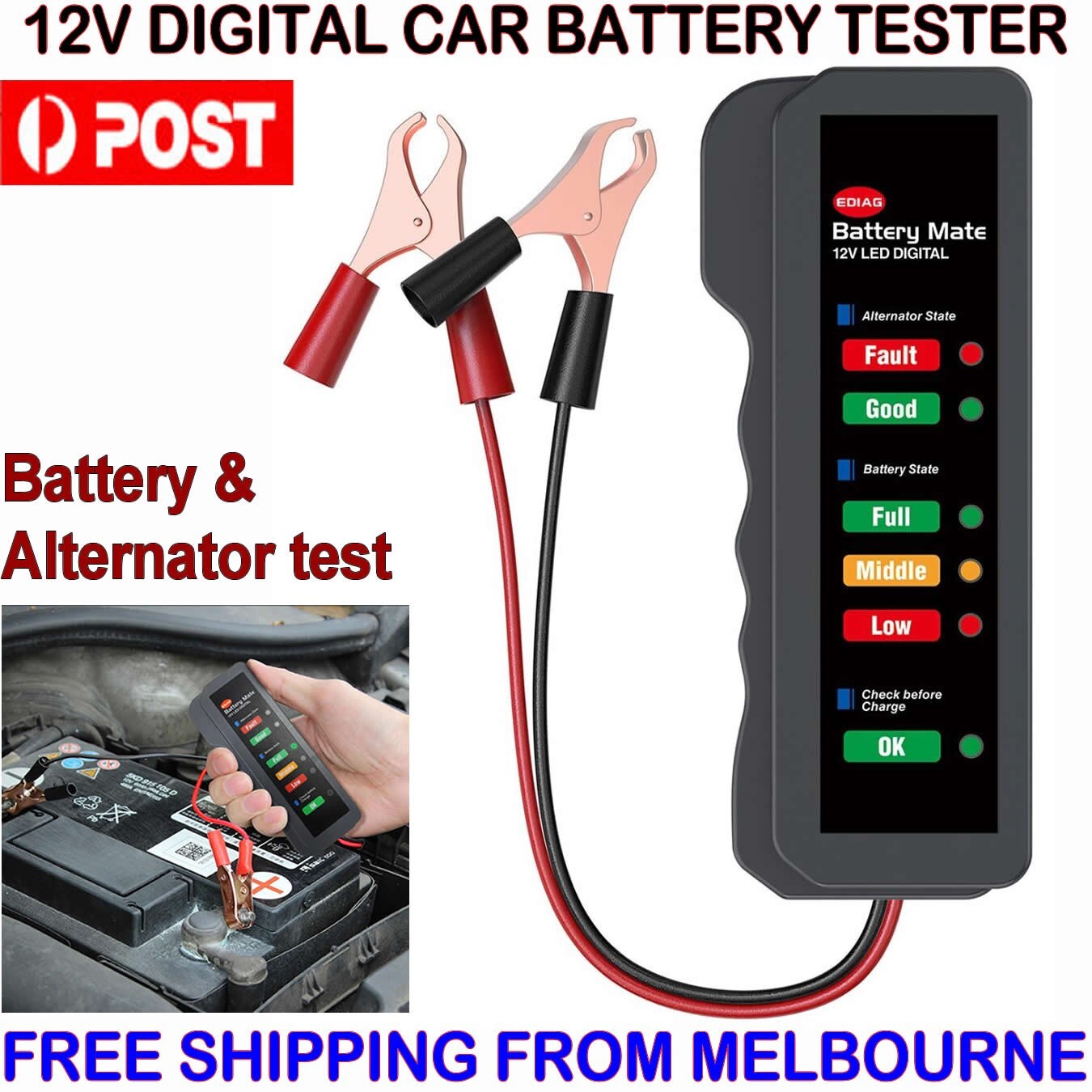 Car Battery Tester 12V Battery Load Tester Automotive Battery Voltage Checker