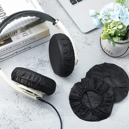 200PCS Disposable Headphone Covers Non-Woven Headset Stretch Sanitary Caps Black