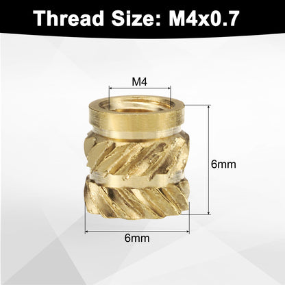 100Pack M4 Threaded Inserts Brass Heat Set Insert M4x6mm OD 6mm Knurled Nuts