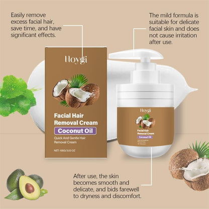 Facial Depilatory Cream, Coconut Hair Remover for Upper Lip and Chin for Women