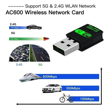 600Mbps USB 3.0 Wireless WiFi Receiver Bluetooth Adapter 5GHz Dual Band Dongle