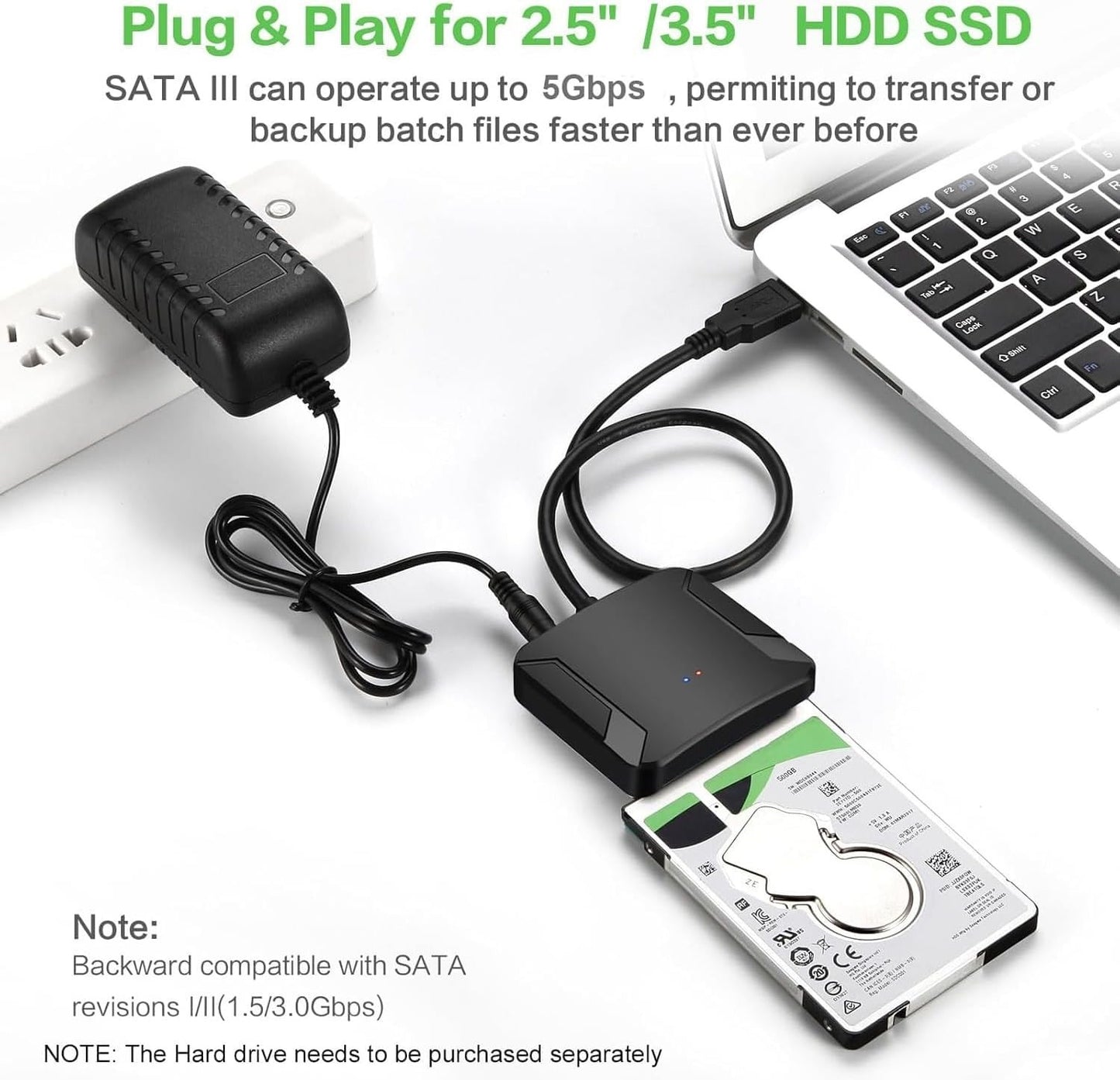 USB 3.0 SATA III Adapter Cable 2.5 3.5 Inch SSD HDD Hard Drive Converter 12V 2A