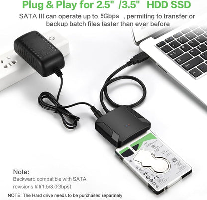 USB 3.0 SATA III Adapter Cable 2.5 3.5 Inch SSD HDD Hard Drive Converter 12V 2A