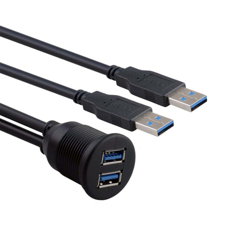 Dual Car Boat Dashboard Flush Mount Male To Female Extension Panel Cable USB3.0