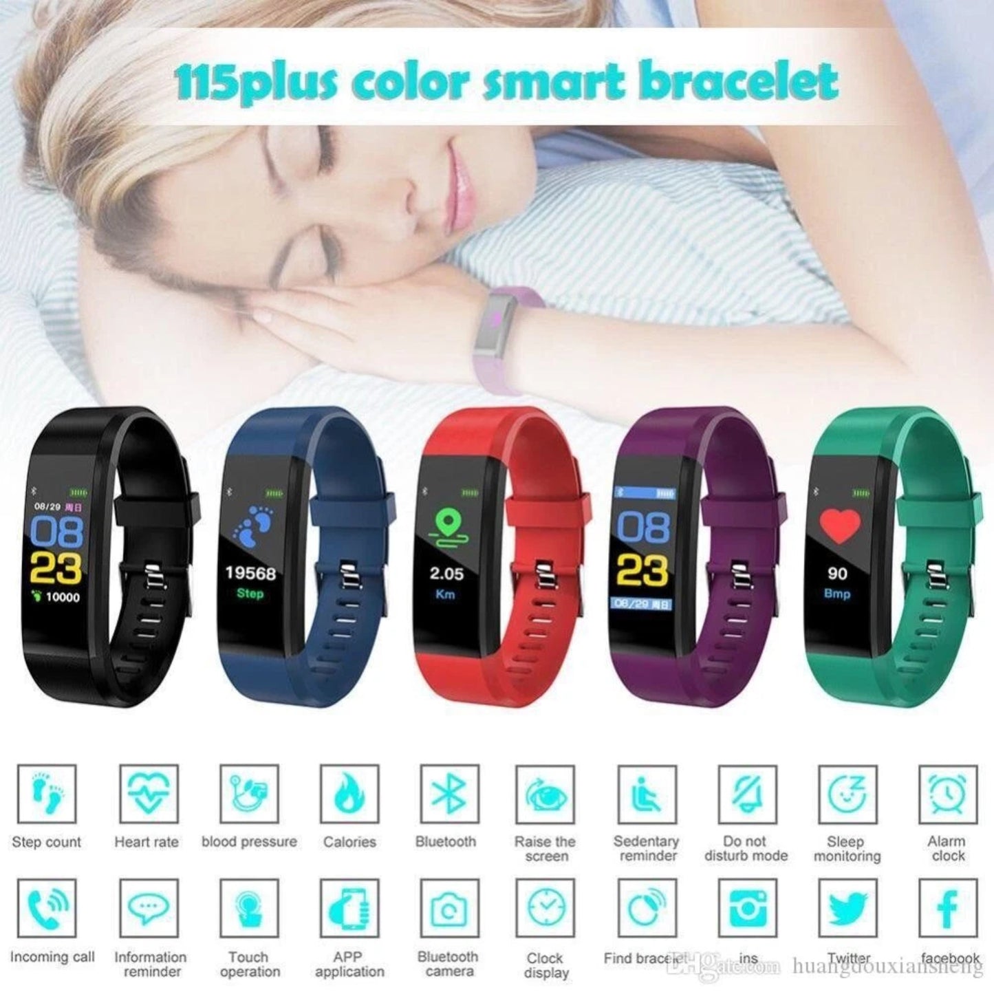 Bluetooth Fitness Tracker Smart Watch Heart Rate Monitor Step Counter Waterproof