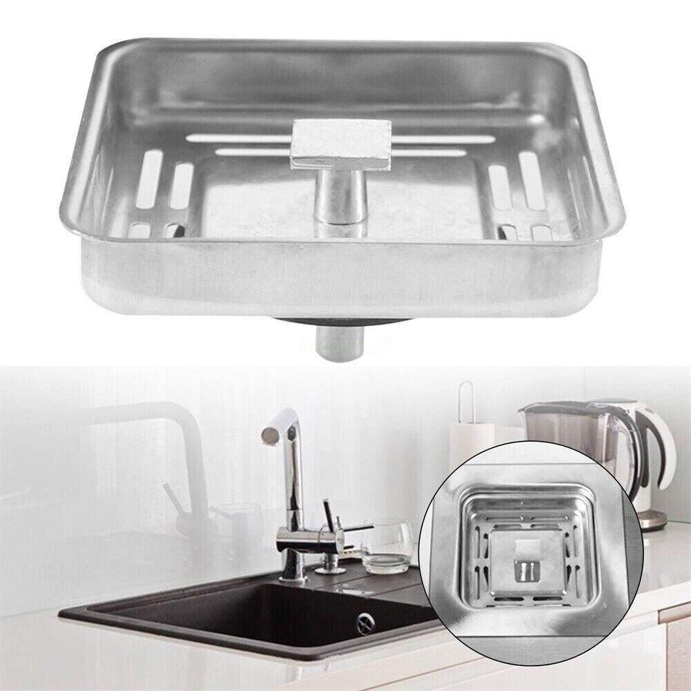 Square Stainless Steel Kitchen Sink Strainer Drainer Post Stopper Plug OZ
