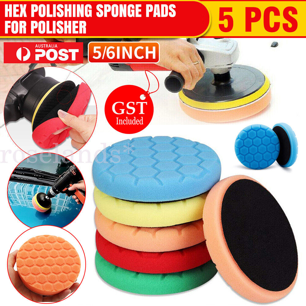 5pc/set 5"(125mm)/6"(150mm) Hex Logic Sponge Buffing Polishing Pads for Polisher
