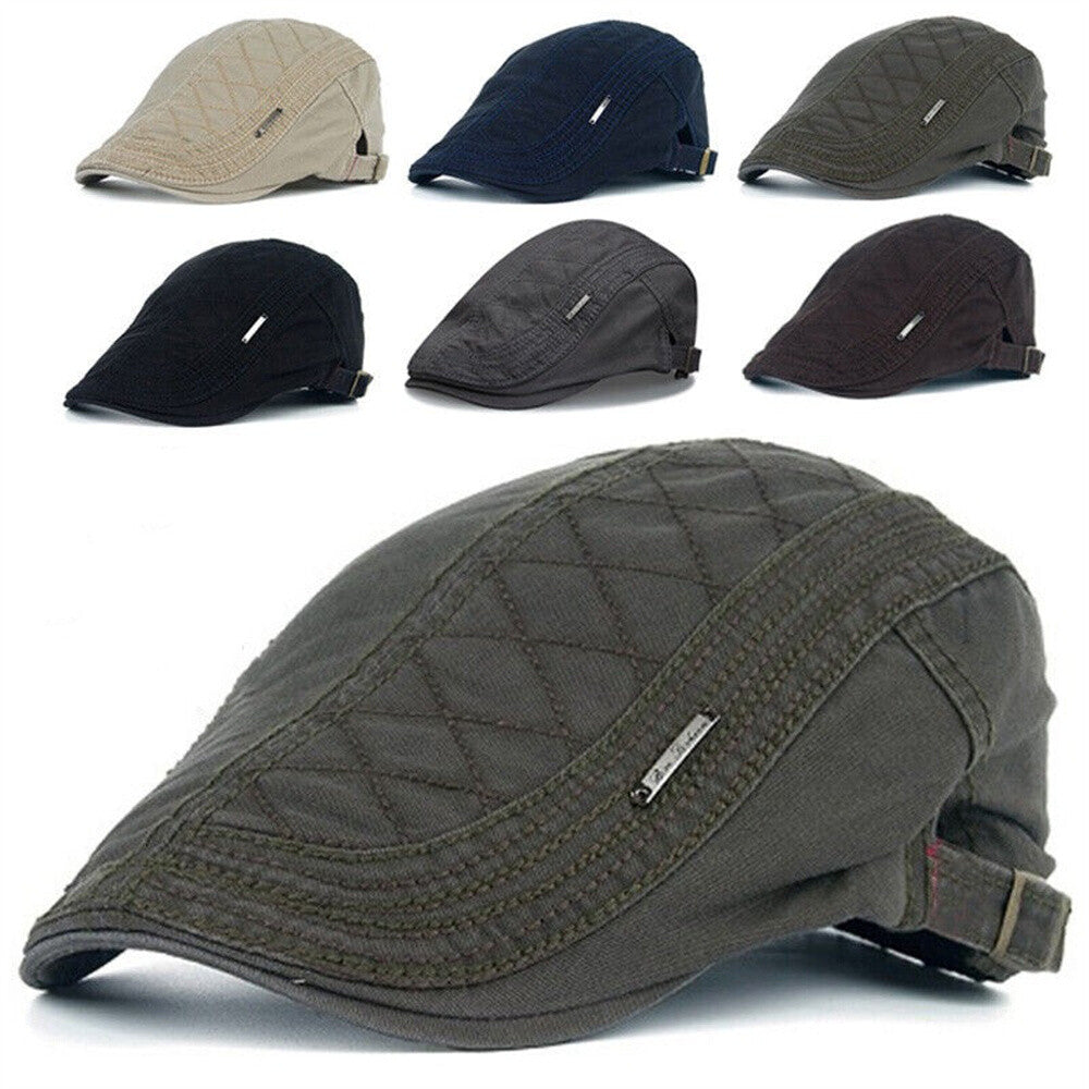 Men Cotton Ivy Flat Cap Newsboy Adjustable Beret Cabbie Gatsby Driving Hat