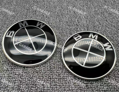 Genuine Style All Black 82mm Front 74mm Rear Emblem Badge With 2pcs Grommets
