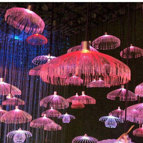 Colorful Fiber Optic LED Jellyfish Light Chandelier Christmas New Year's Decor