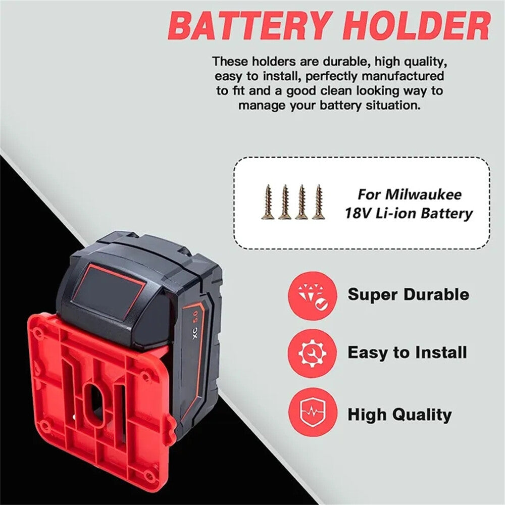 5/10x Battery Mounts Storage Holder Rack Compatible with Milwaukee M18 18V Tool Battery Red