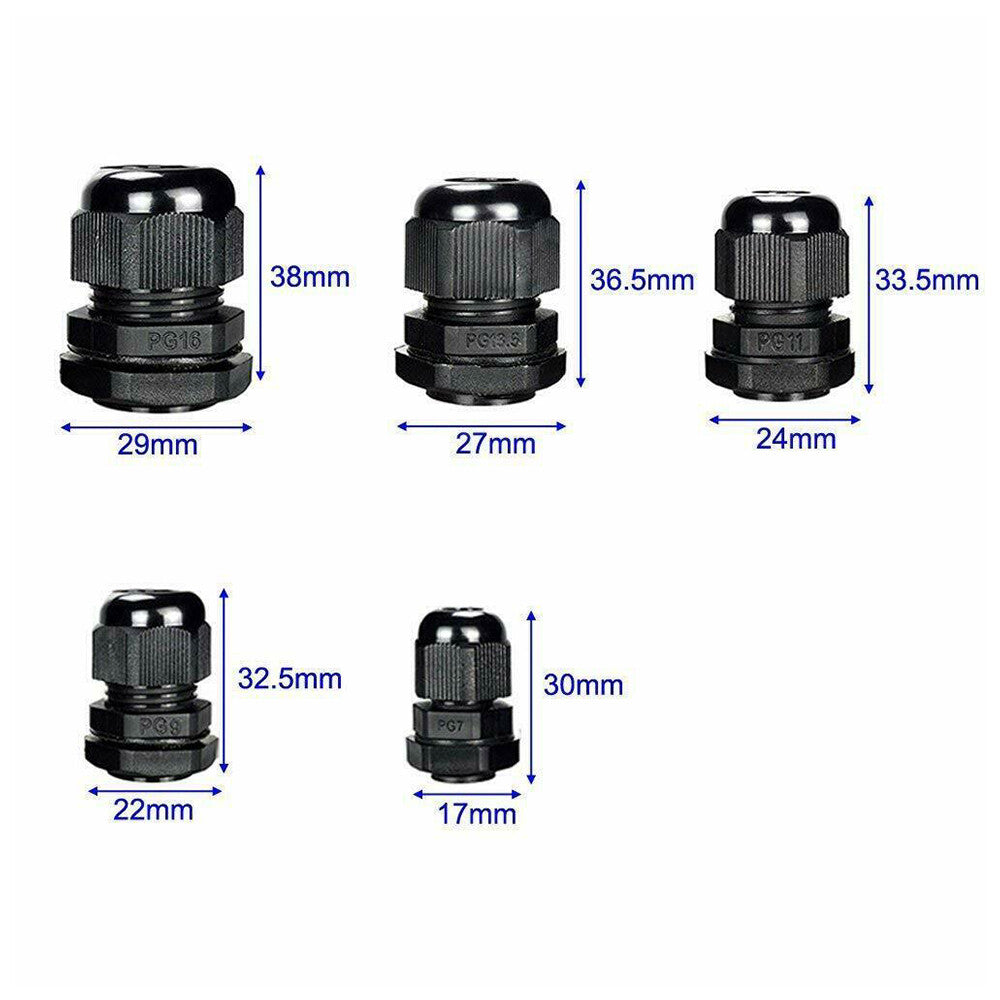 10/50Pcs Waterproof Nylon Cable Gland Kit IP68 Joints Adjustable Locknut Tools