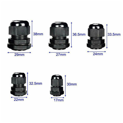 10/50Pcs Waterproof Nylon Cable Gland Kit IP68 Joints Adjustable Locknut Tools