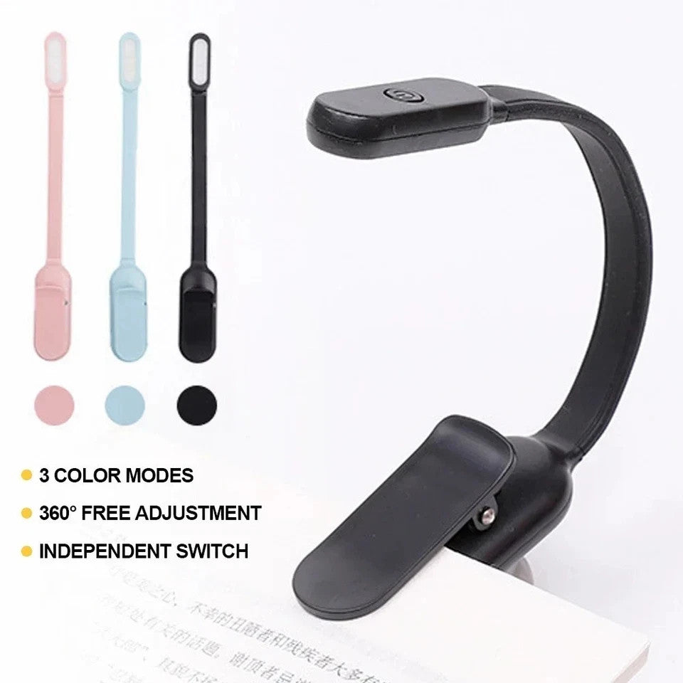 Mini Portable Clip-On Reading Lamp LED Night Light Book Light 3 Modes Brightness
