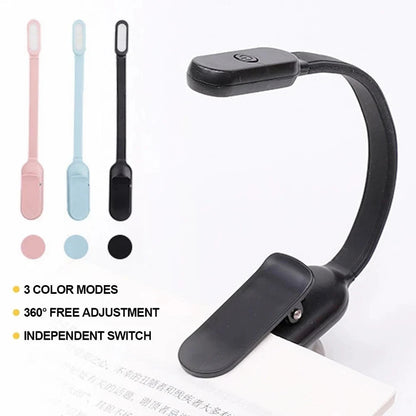 Mini Portable Clip-On Reading Lamp LED Night Light Book Light 3 Modes Brightness