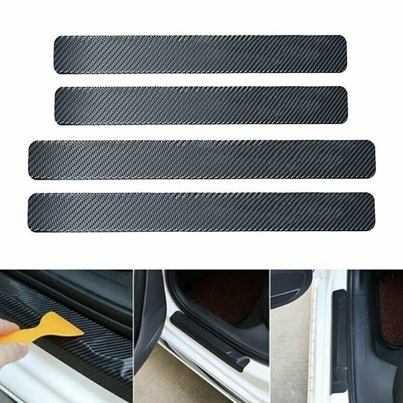 4PCS Car Door Sill Scuff Protector Plate Sticker Carbon Fibre Cover Anti-Kick AU