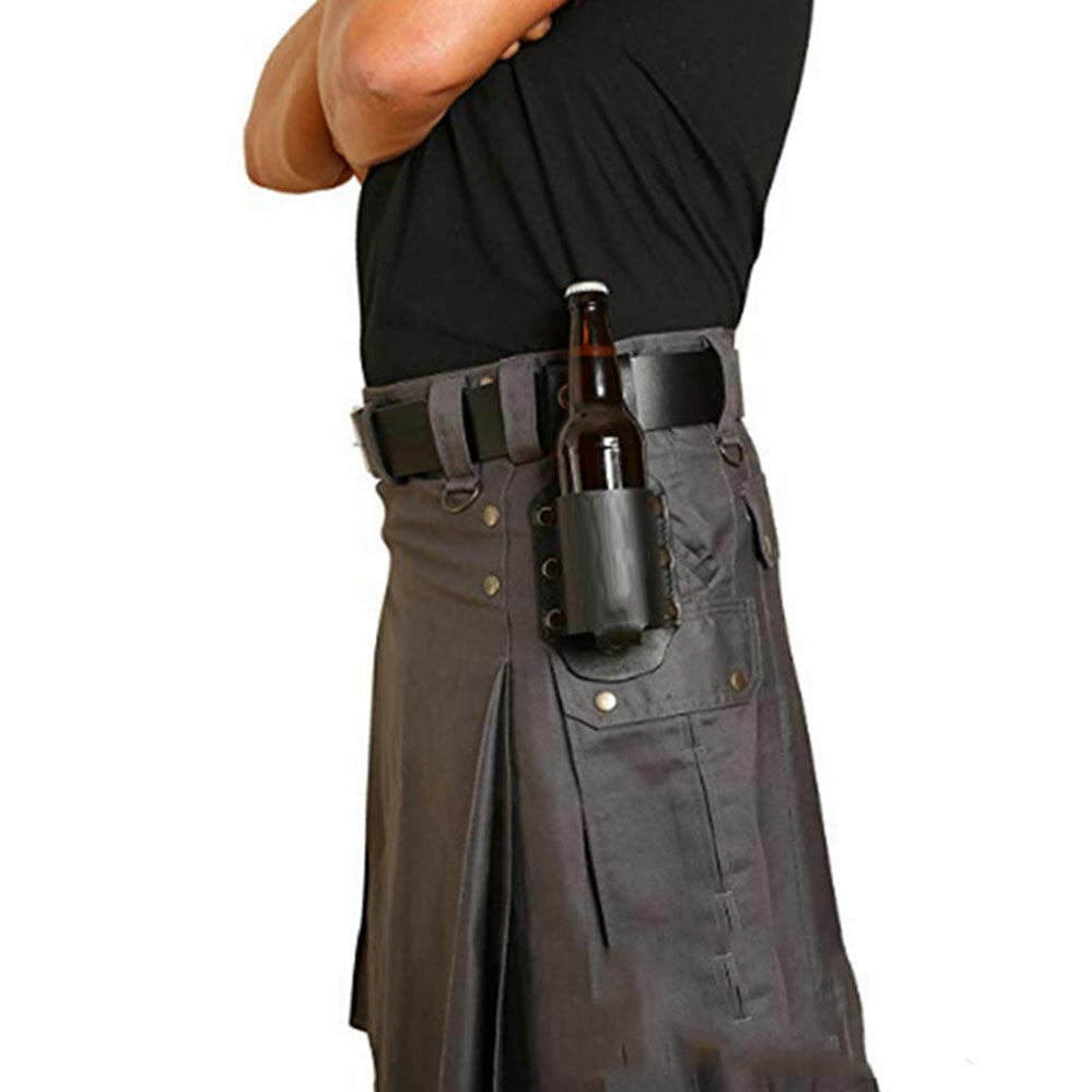 Leather Beer Holster Holder Wine Bottles Case Black Waist Belt Bag Portable