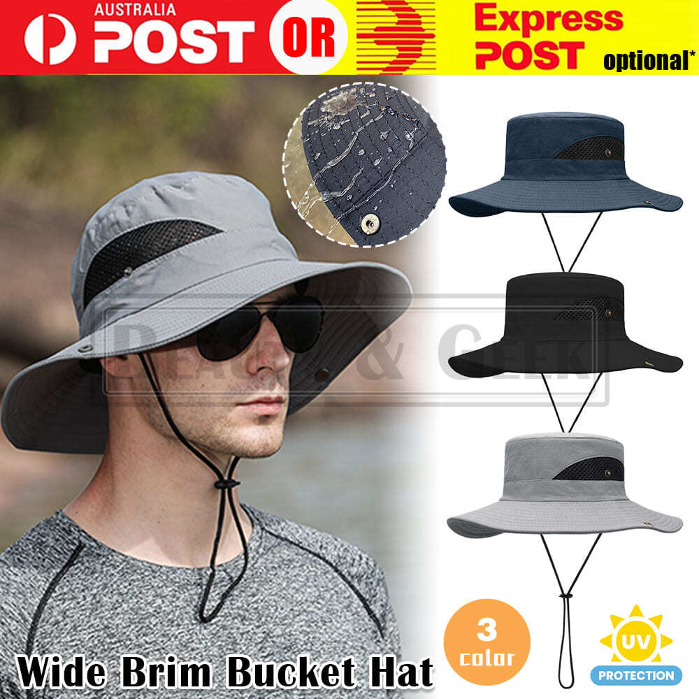 Men Wide Brim Bucket Hat UV-proof Cap Fishing Hiking Camping Beach Outdoor Sun