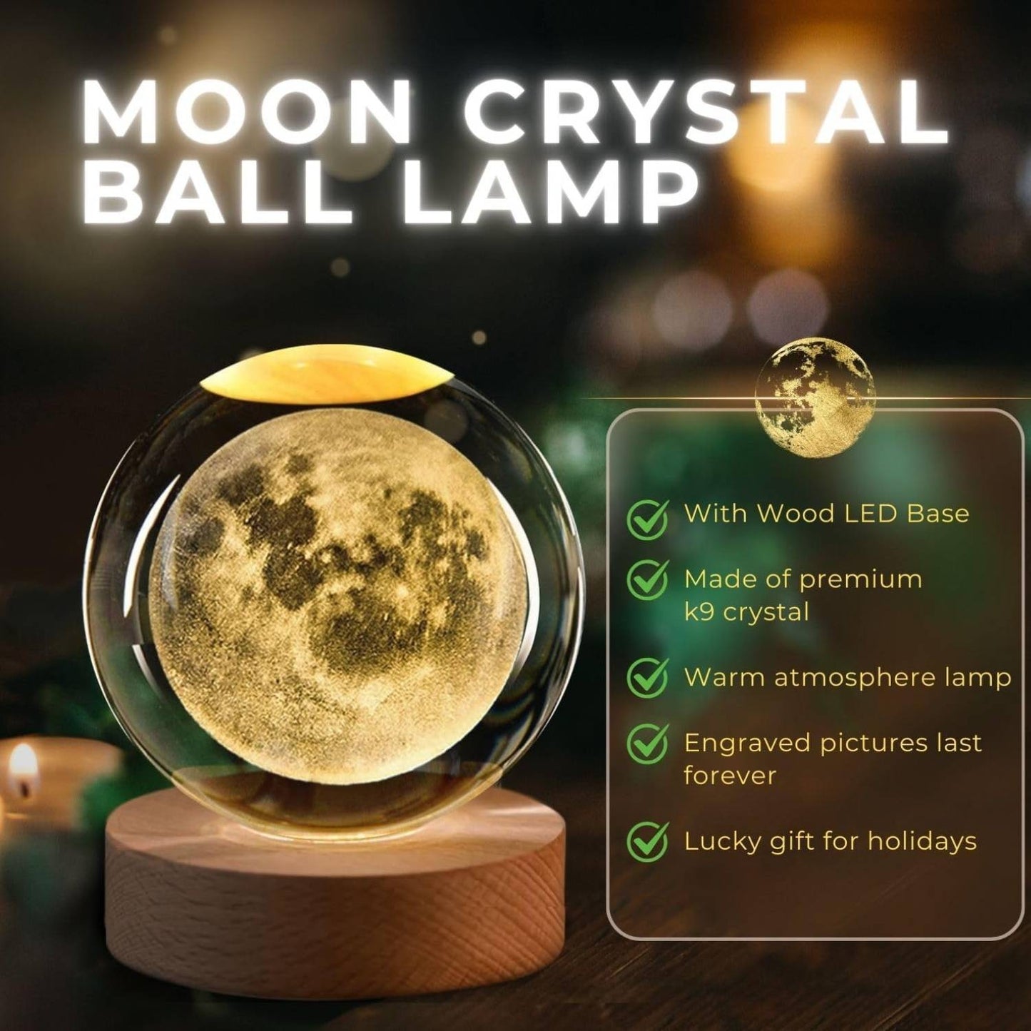 USB 3D Moon Planet Globe Galaxy Night Light LED Crystal Ball Table Lamp Bedside – Compatible with Galaxy