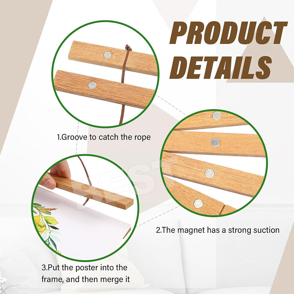 31-71CM Magnetic Poster Frame Teak Wooden Hanging Scroll Wall Art Poster Hanger