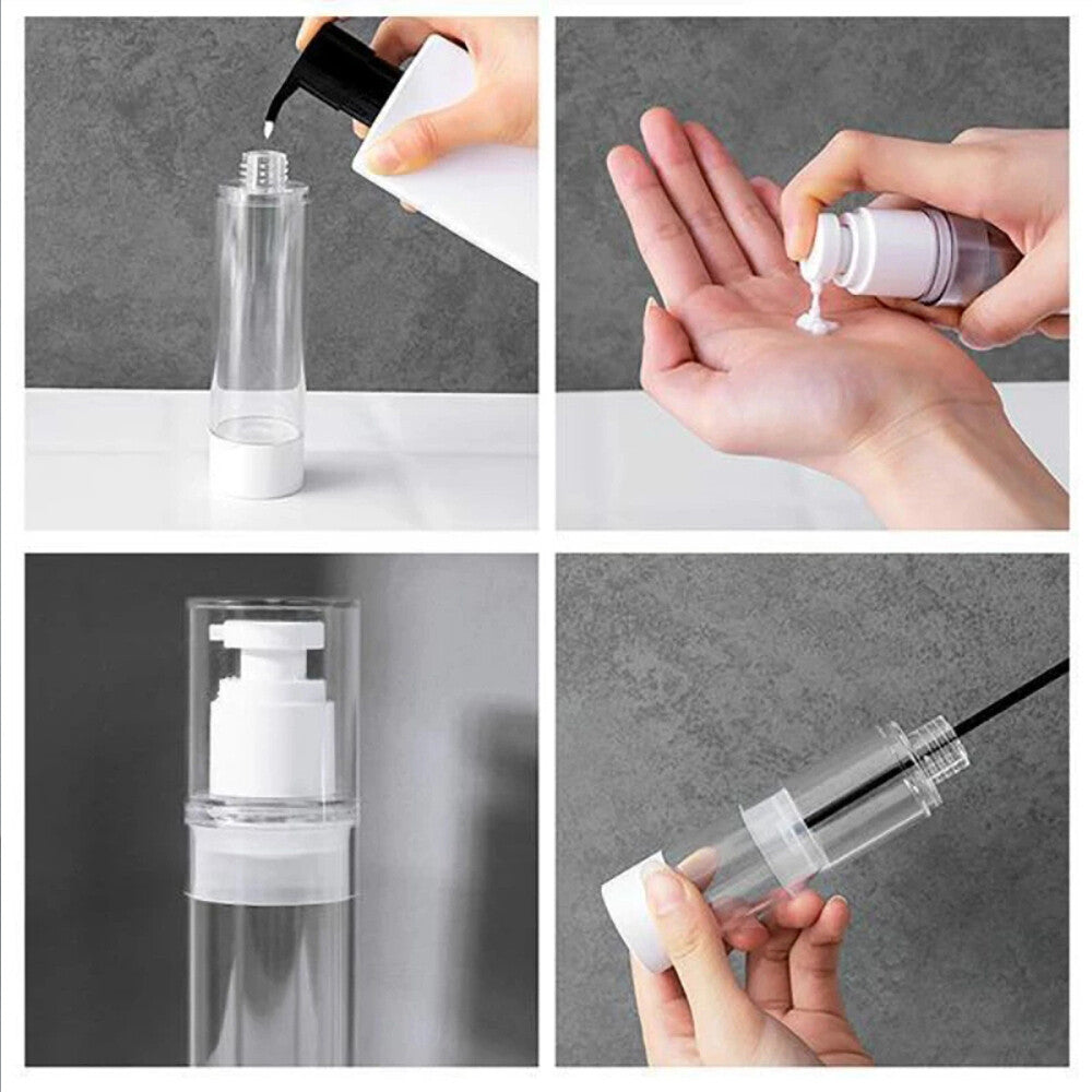 10Pcs 15-100ml Airless Lotion Cream Pump Refillable Empty Bottle Clear Travel