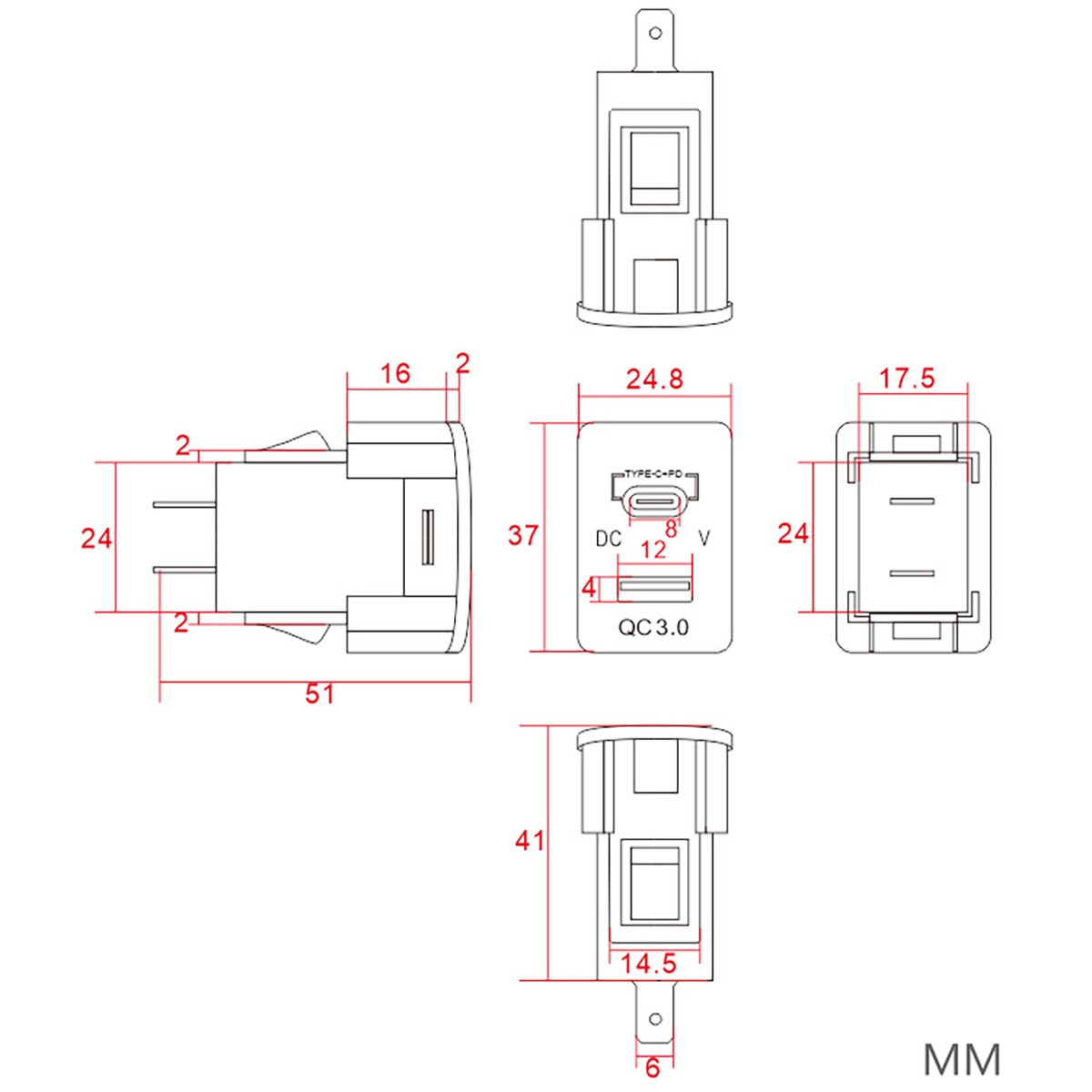 Car USB Charger Socket Adapter 12V 24V Dual Port Power Outlet Compatible with Honda Vehicle