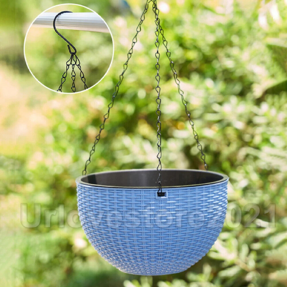 2PCS Landen Rattan Hanging Plant Pots Flower Baskets Hanger Self Holder Wall AU