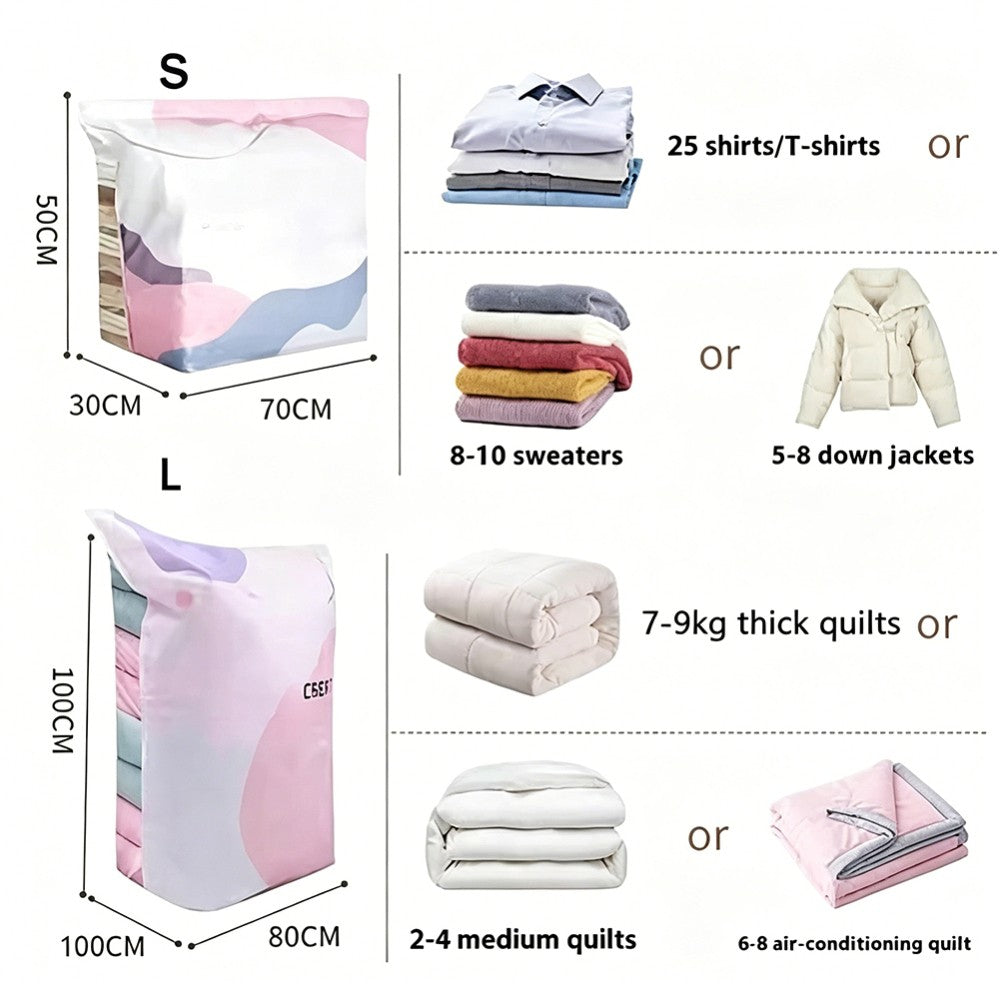 No‑pump Vacuum Storage Bags - Press & Seal,Reusable Space Saving Compression Bag