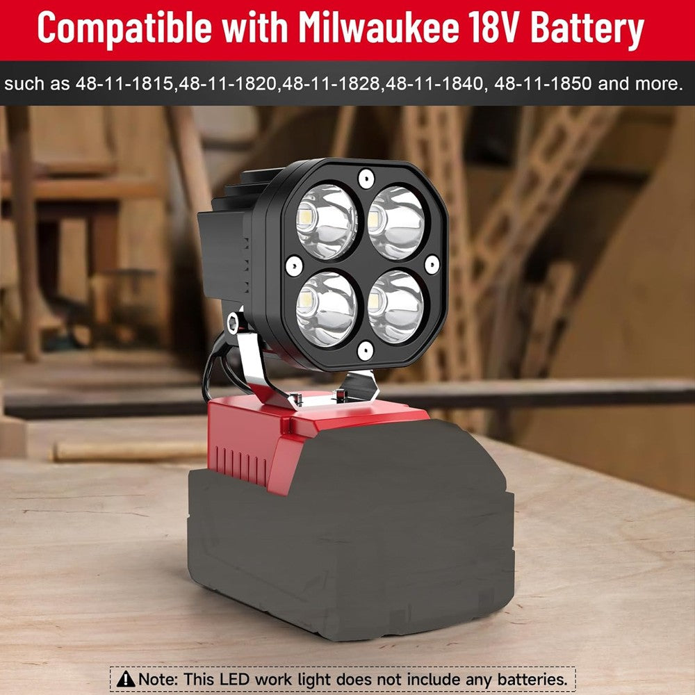 40W LED Work Flood Light Compatible with Milwaukee M18 18V Battery Cordless Jobsite Camping