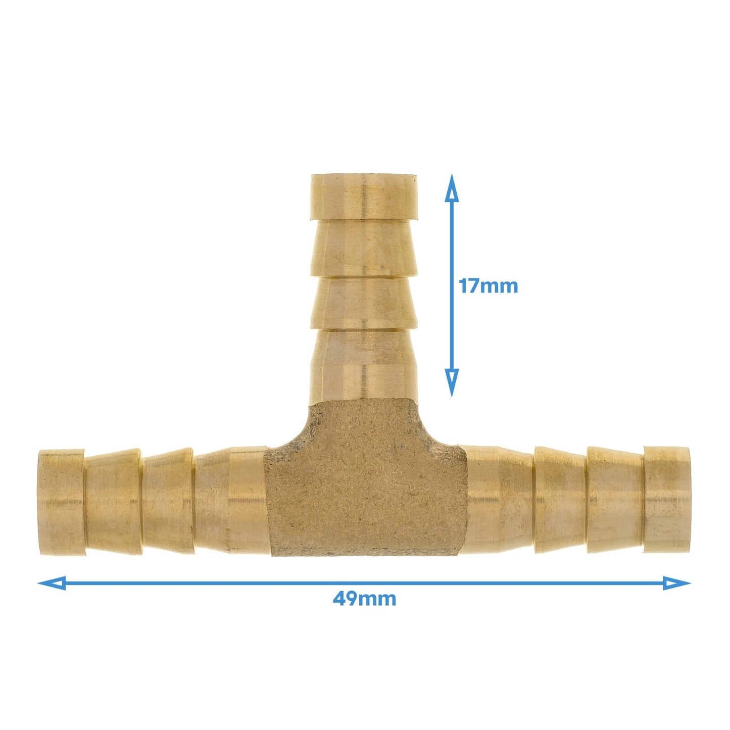 Brass 8mm - 8mm - 8mm 3 Way Barbed Tee Splitter Fitting Tubing Hose Connector