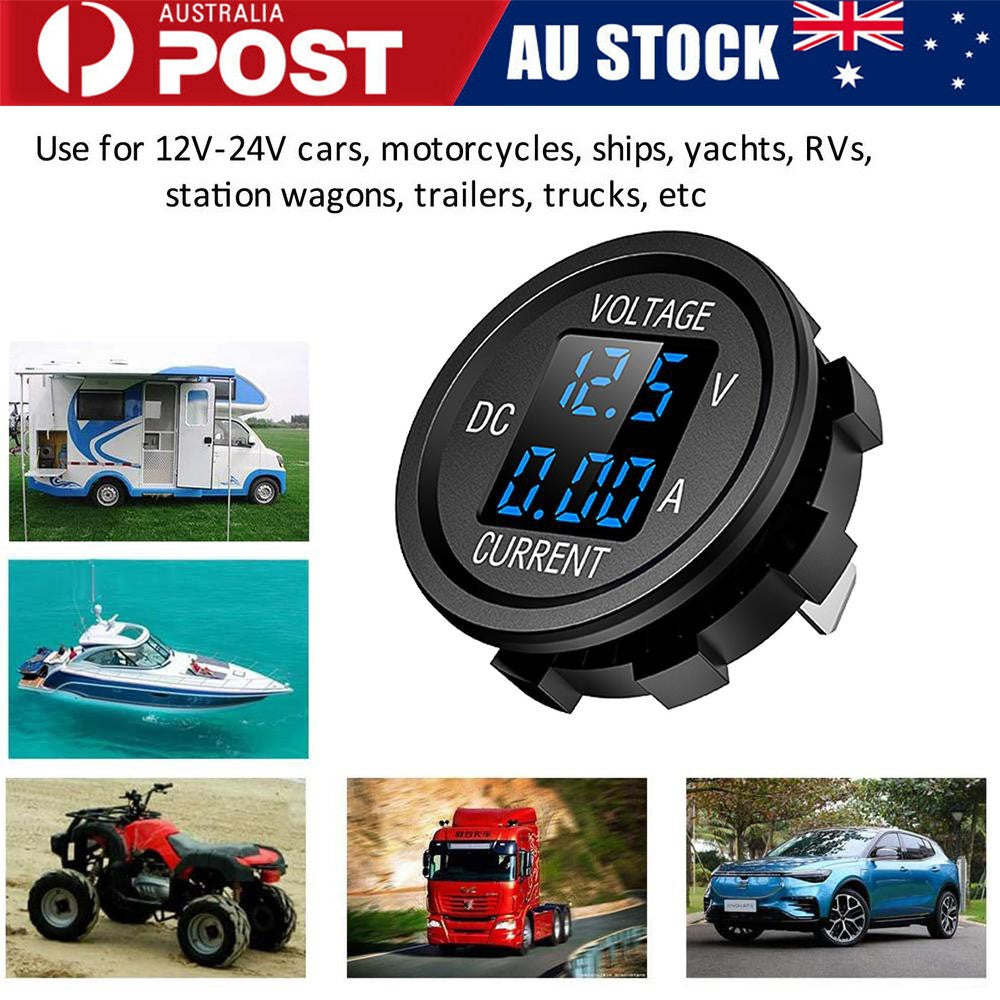 12V LED Digital Display Volt Meter Ammeter Voltage Round Car Voltmeter Amp AUS