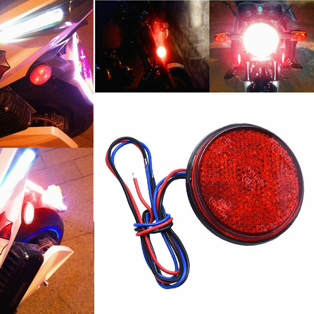 2x Motorbike Motorcycle Round Reflector 24LED Rear Tail Brake Stop Light Lamp