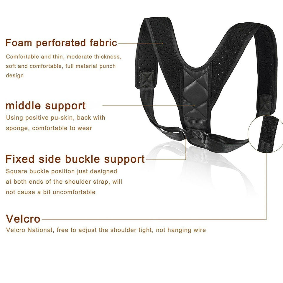 Adjustable Posture Corrector Back Shoulder Brace Neoprene Support Unisex Black