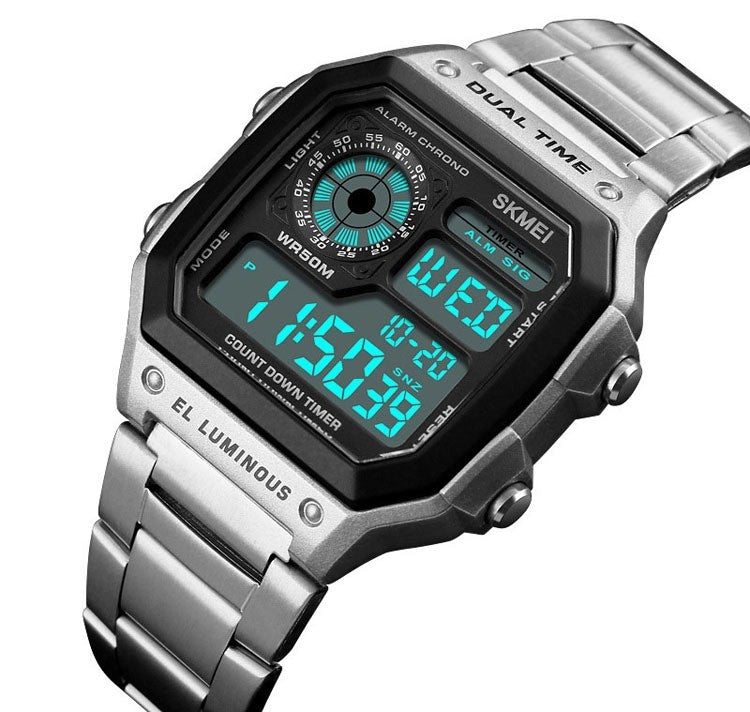 Men Digital LED Watch Date Waterproof Stainless Steel Military Sport Wrist Watch