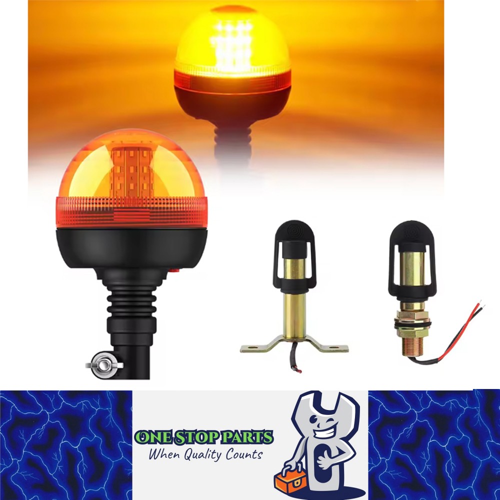 12V 24V LED Amber Flexible Rotating Beacon Warning Strobe Tractor Truck Forklift