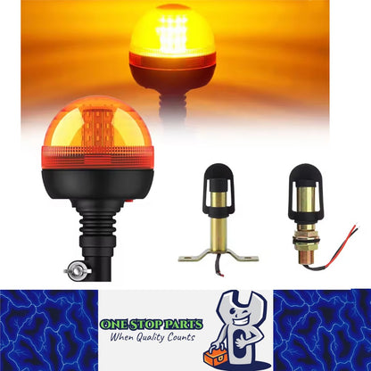 12V 24V LED Amber Flexible Rotating Beacon Warning Strobe Tractor Truck Forklift