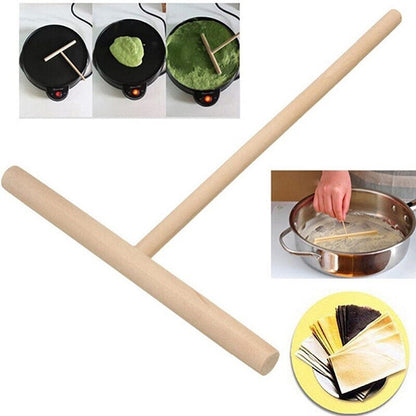 1/2X DIY Kitchen Tool Wood Spreader Stick Rake Crepe Maker Pancake Pita Batter
