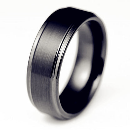 8mm Mens Black Brush Center Tungsten Carbide Promise Ring Wedding Band