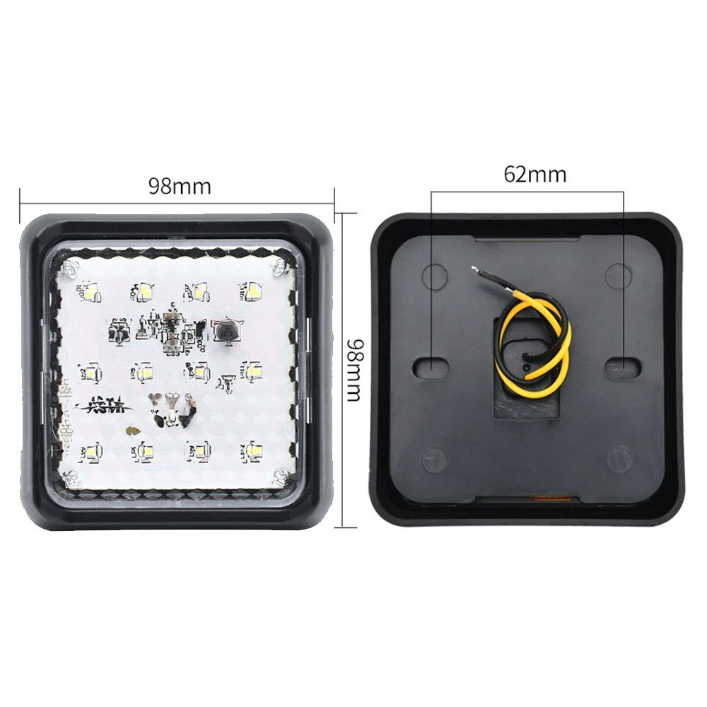 2x 98mm Square LED Tail Light Stop Indicator Reverse Truck Trailer Ute 12V 24V