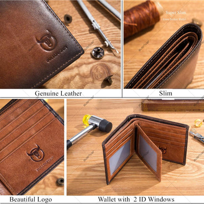 BULLCAPTAIN RFID Wallets for Men Slim Bifold Genuine Leather Front Pocket Wallet